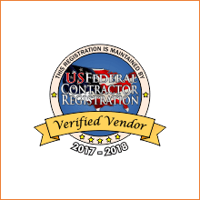 A seal that says u. S. Federal contractor registration verified vendor 2 0 1 7-2 0 1 8