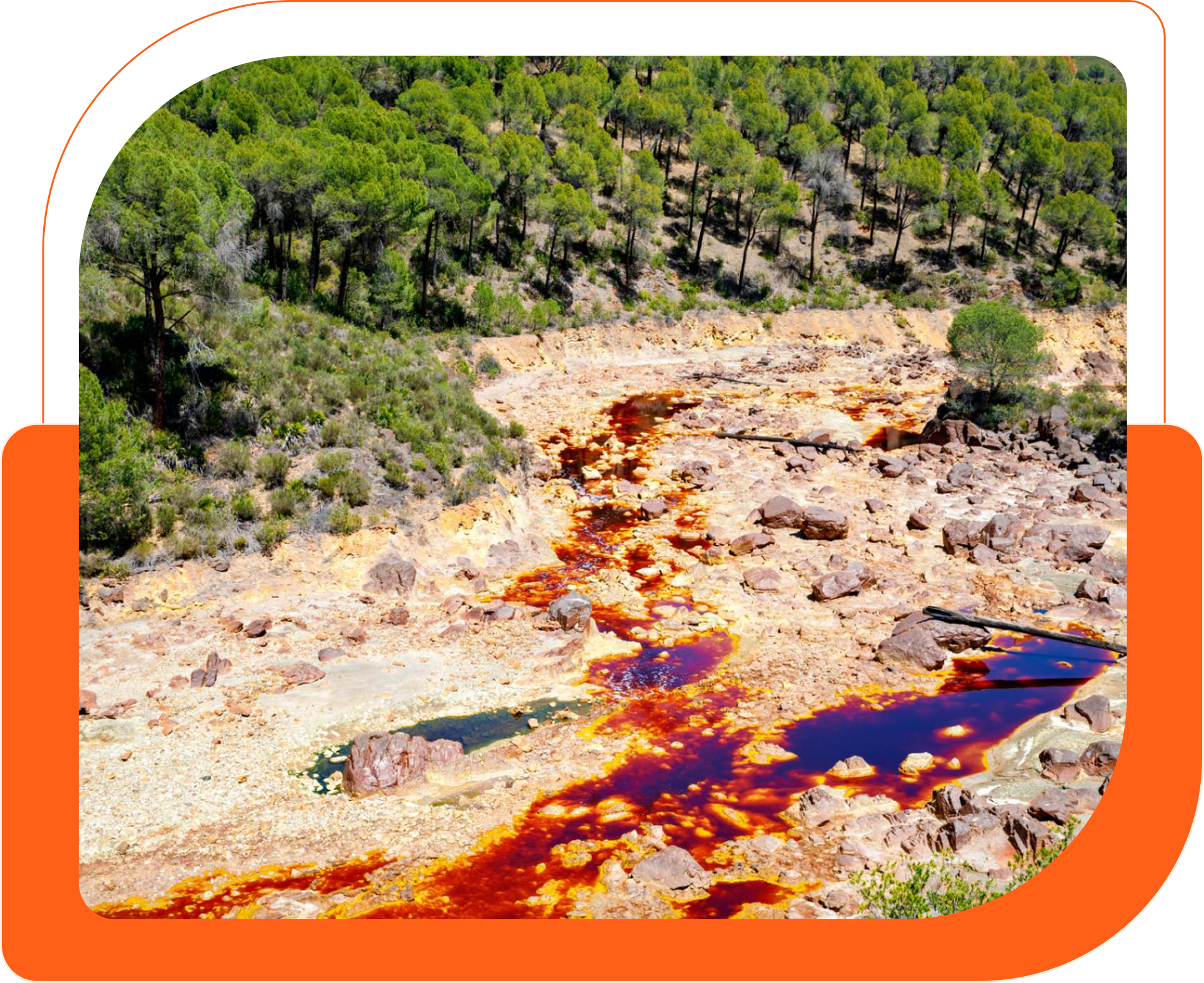River with reddish water and surrounding trees.