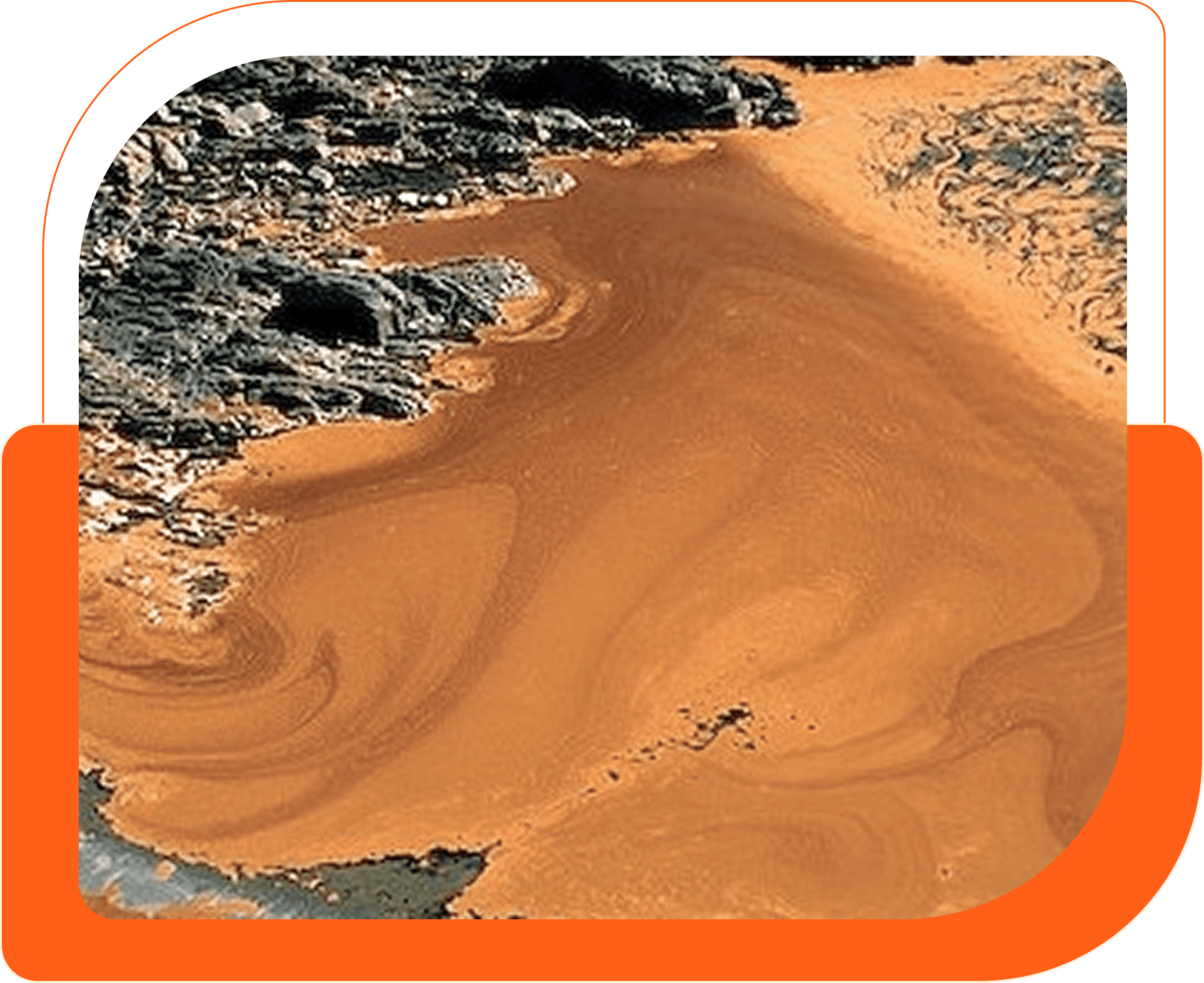 Orange swirl pattern on rocky surface.