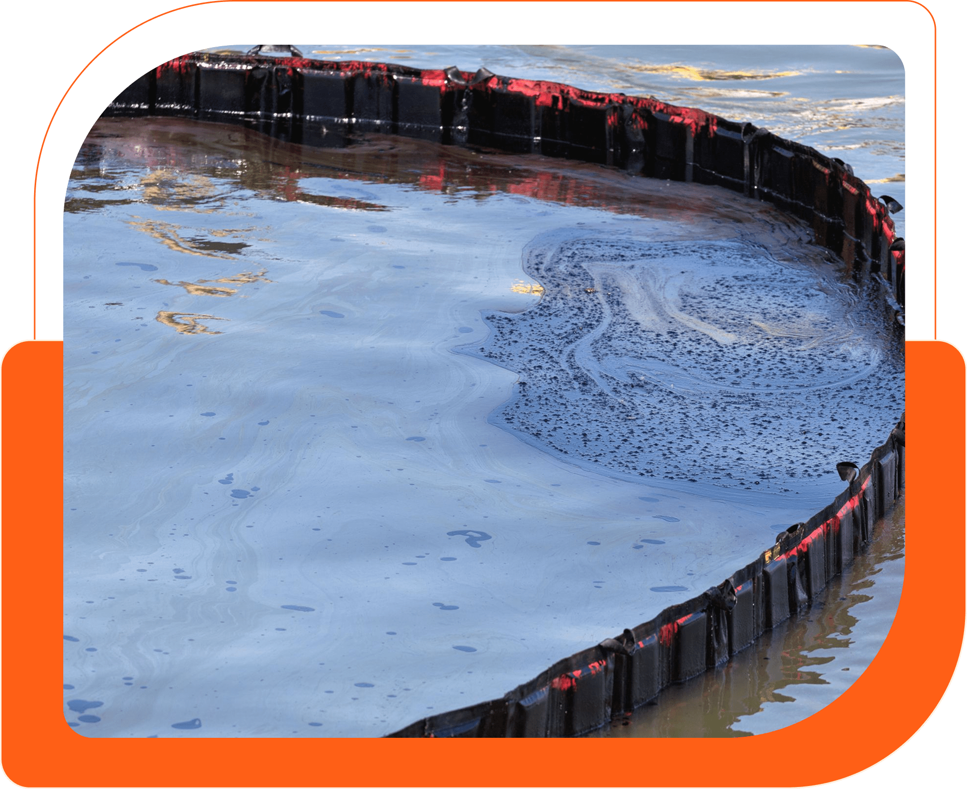 Oil spill contained by floating barrier.